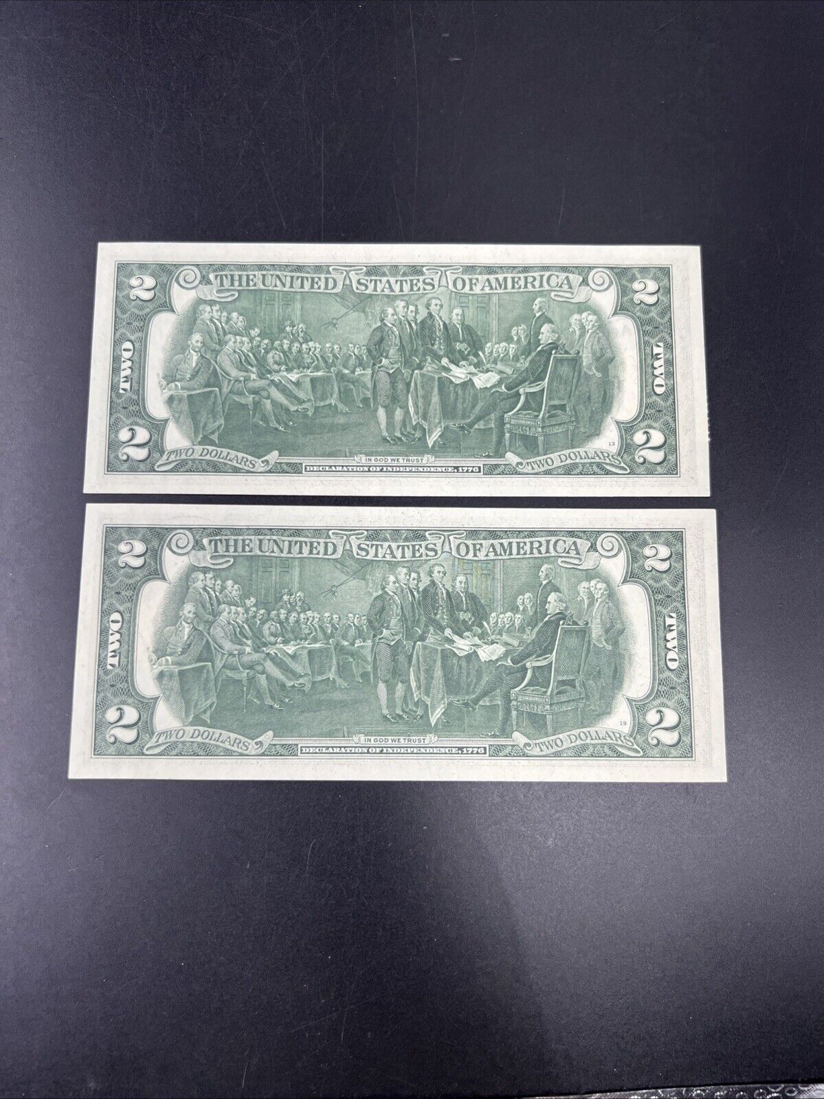 2 Consecutive 1976 $2 Bicentennial Two Dollar Postal Bills CH UNC El Dorado IL #