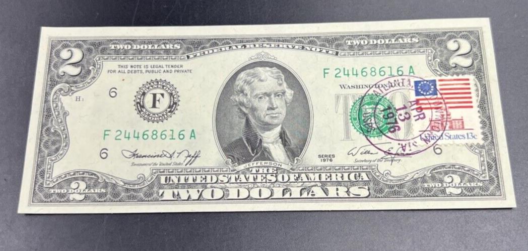 1976 $2 FRN Two Dollar Postal Federal Reserve Note UNC Atlanta Downtown GA #616