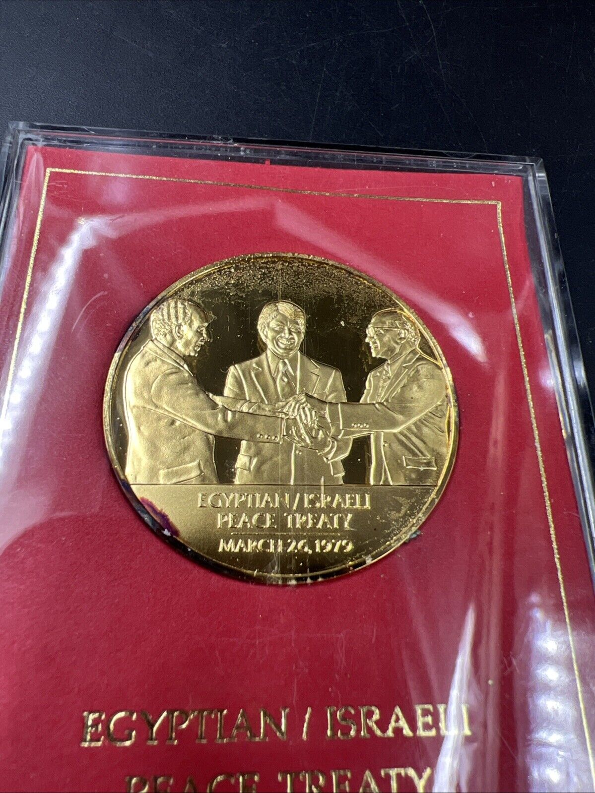 1979 Gold Plated Sterling Silver Egyptian Israeli Eyewitness Peace Treaty Medal
