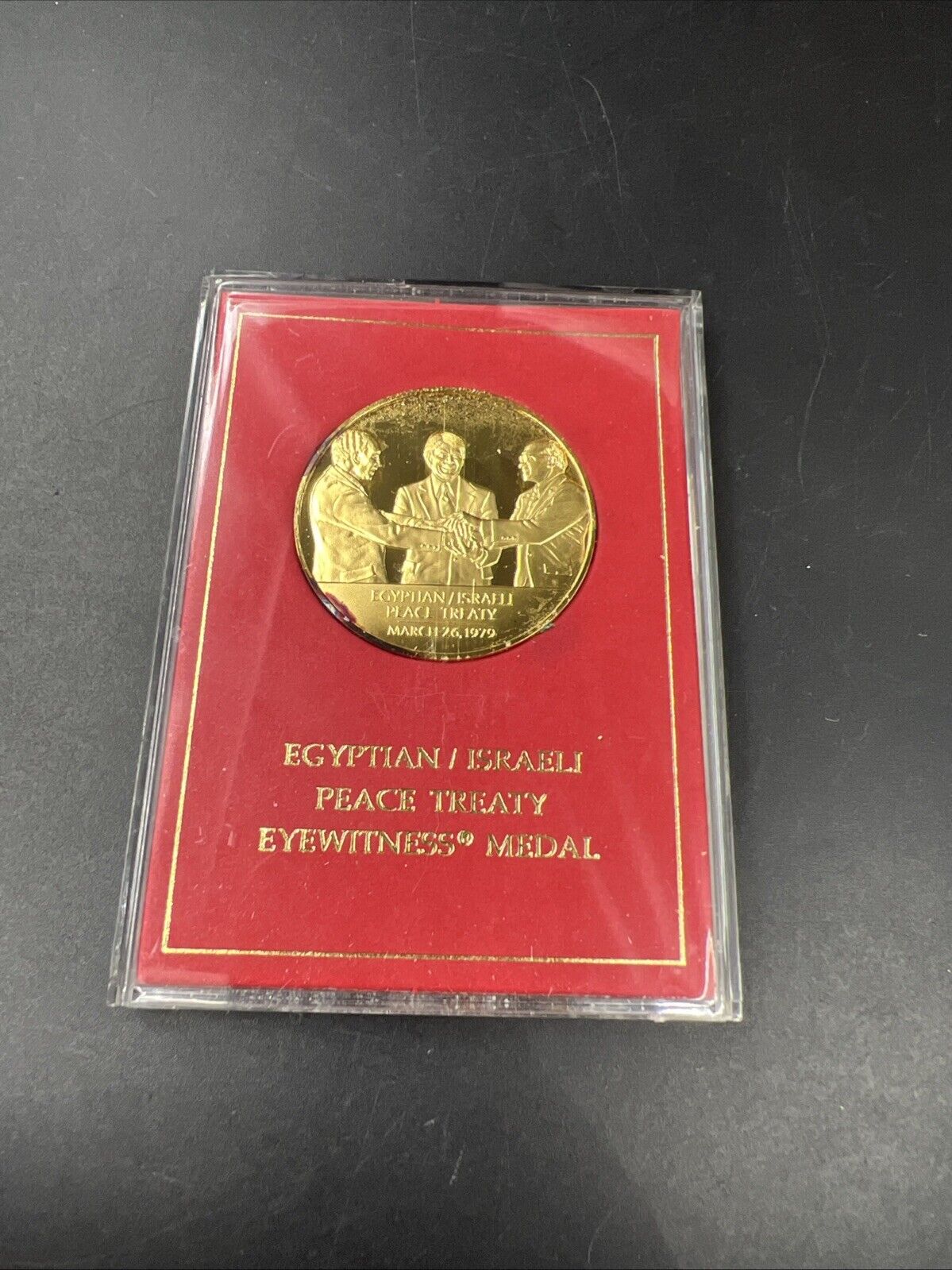 1979 Gold Plated Sterling Silver Egyptian Israeli Eyewitness Peace Treaty Medal