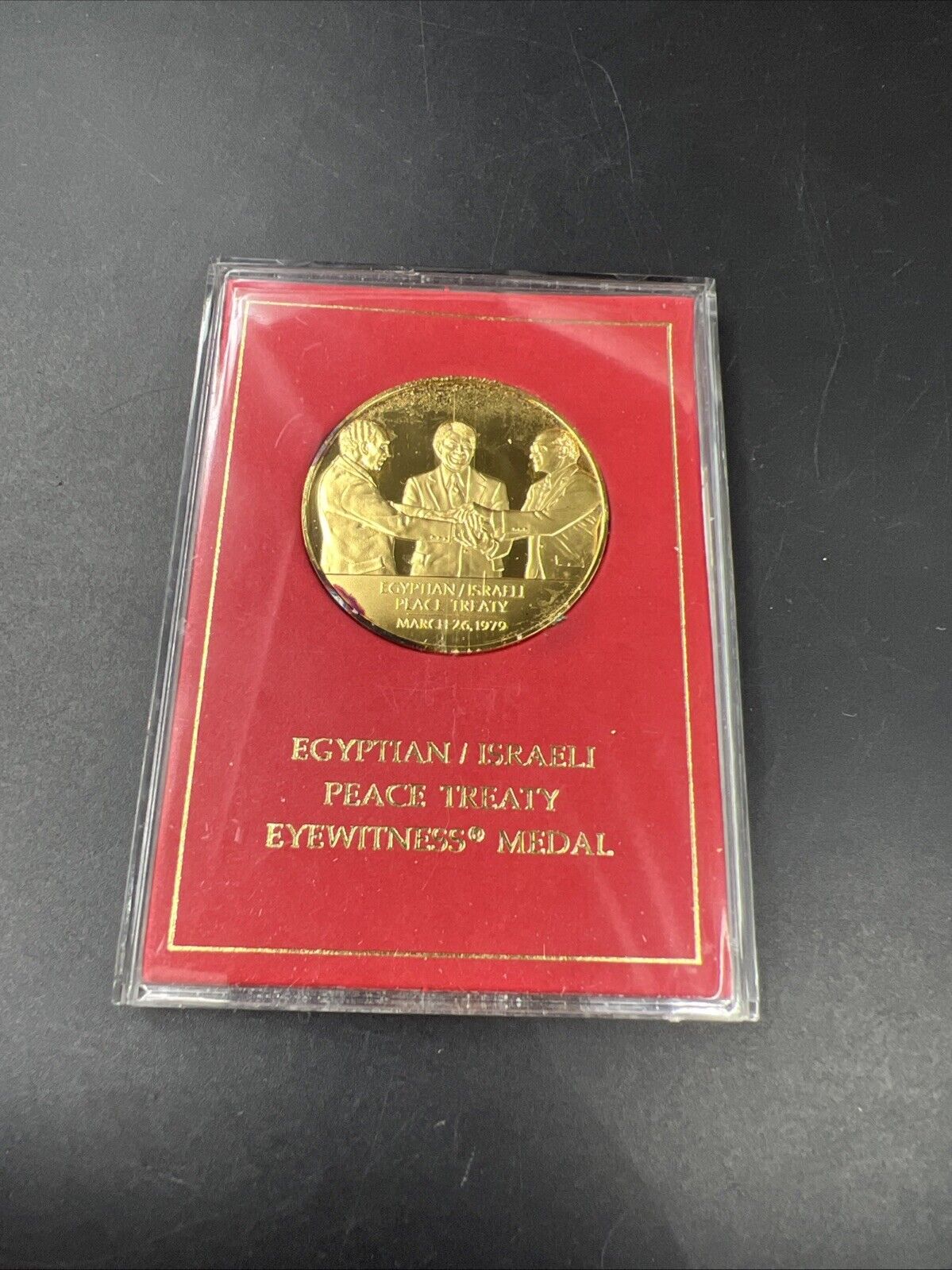 1979 Gold Plated Sterling Silver Egyptian Israeli Eyewitness Peace Treaty Medal