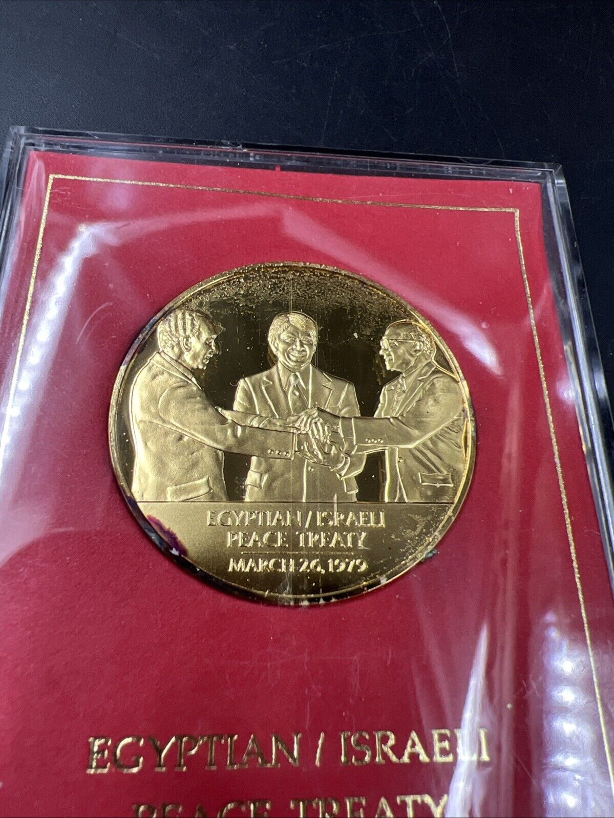 1979 Gold Plated Sterling Silver Egyptian Israeli Eyewitness Peace Treaty Medal