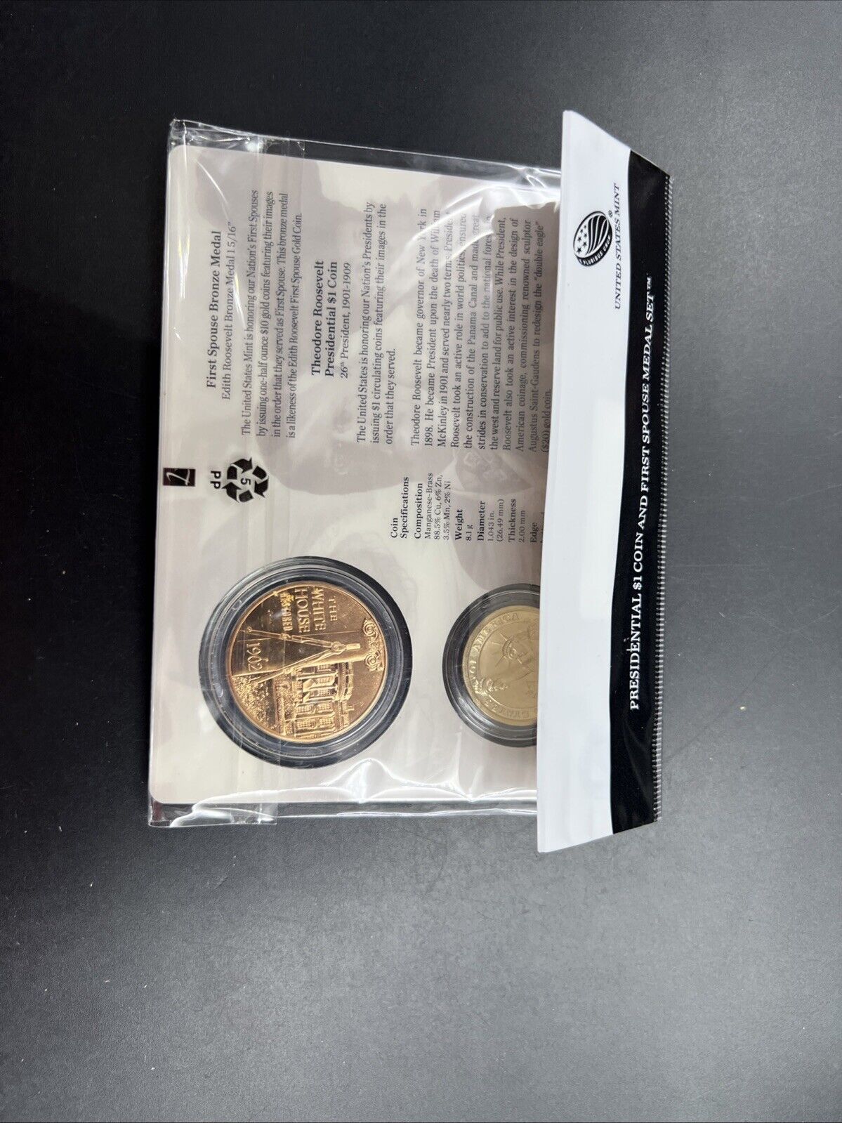 2013 Theodore Edith Roosevelt First Spouse $1 Presidential Coin & Medal Set OGP