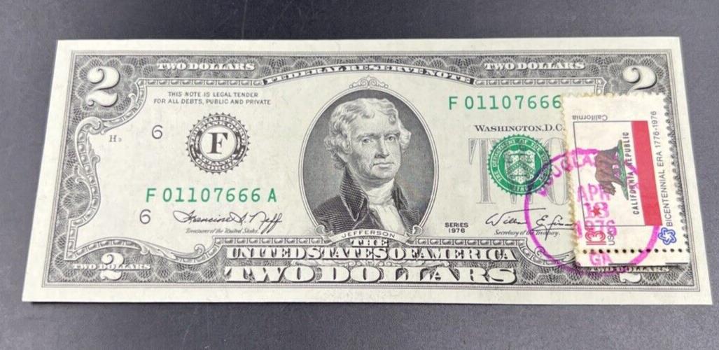 1976 $2 FRN Two Dollar Postal Note UNC Douglasville GA Devil Serial Number #