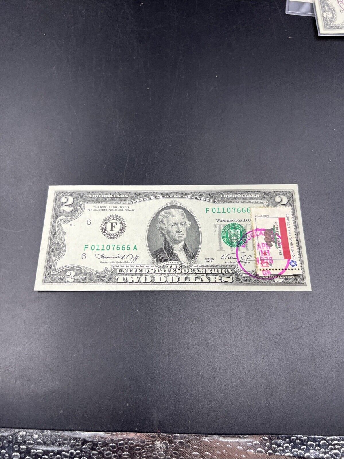 1976 $2 FRN Two Dollar Postal Note UNC Douglasville GA Devil Serial Number #