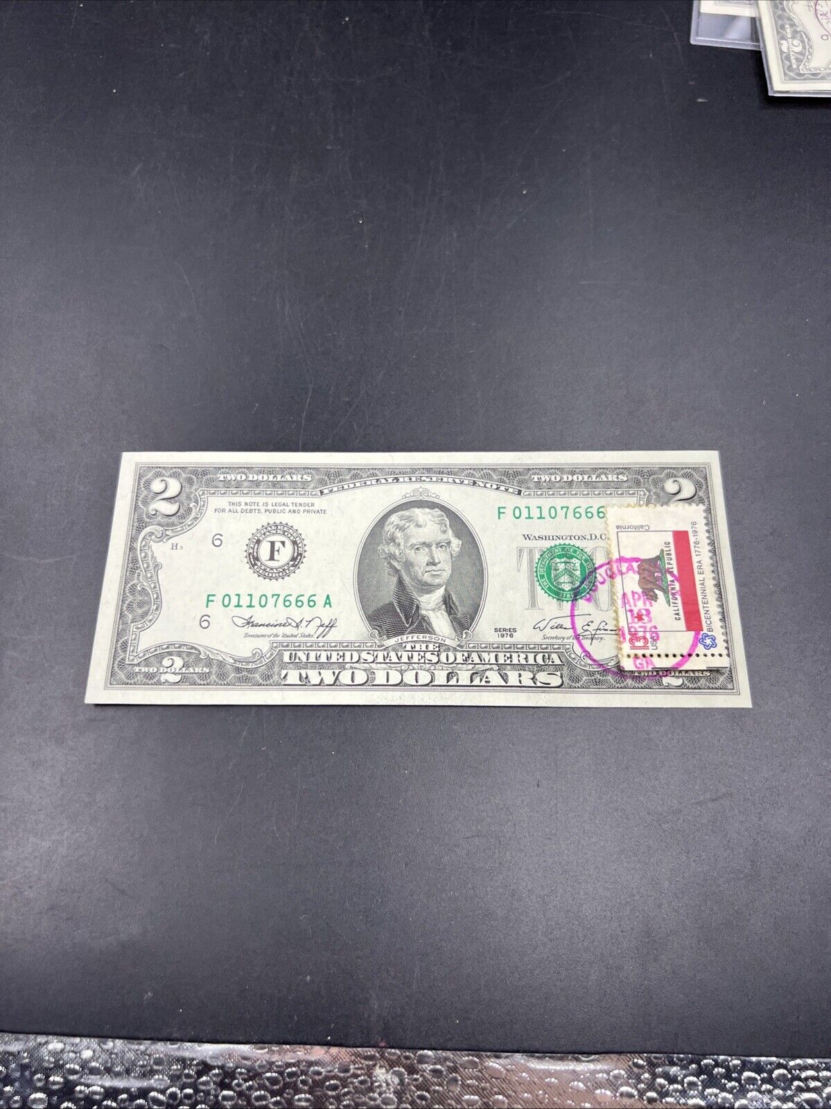 1976 $2 FRN Two Dollar Postal Note UNC Douglasville GA Devil Serial Number #