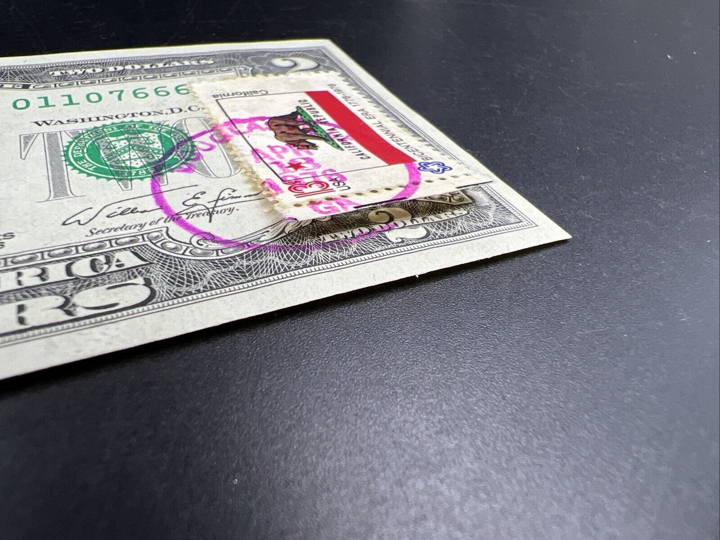 1976 $2 FRN Two Dollar Postal Note UNC Douglasville GA Devil Serial Number #