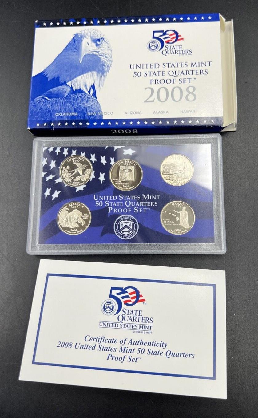 2008 S US Mint Statehood Quarter Proof CLAD 5 Coin Set Box COA OGP