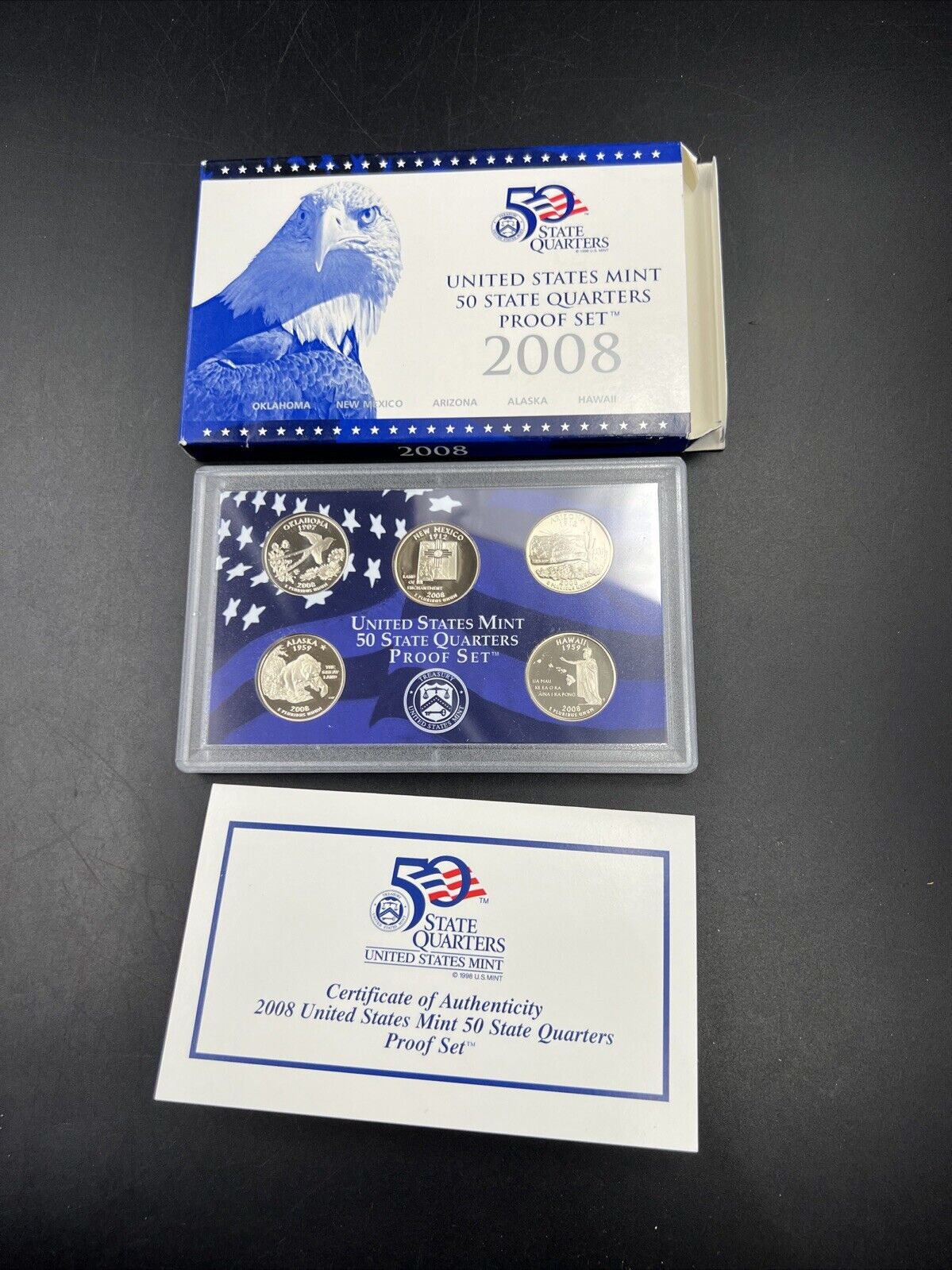 2008 S US Mint Statehood Quarter Proof CLAD 5 Coin Set Box COA OGP