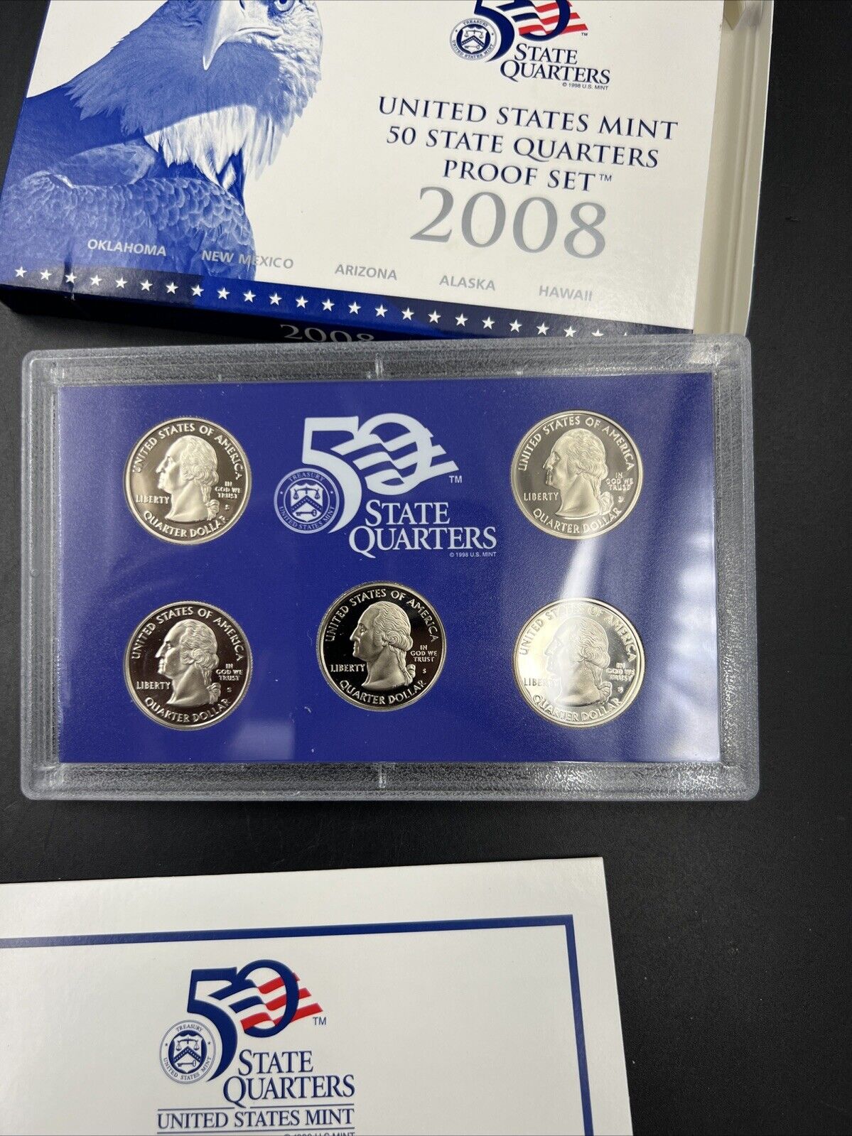 2008 S US Mint Statehood Quarter Proof CLAD 5 Coin Set Box COA OGP