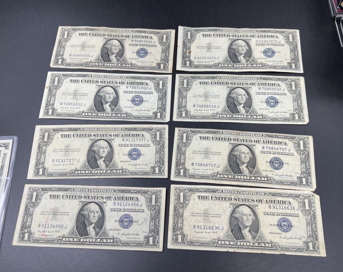 Lot of 8 1935 G $1 One Dollar Blue Seal Silver Certificate Fine + Circ #956