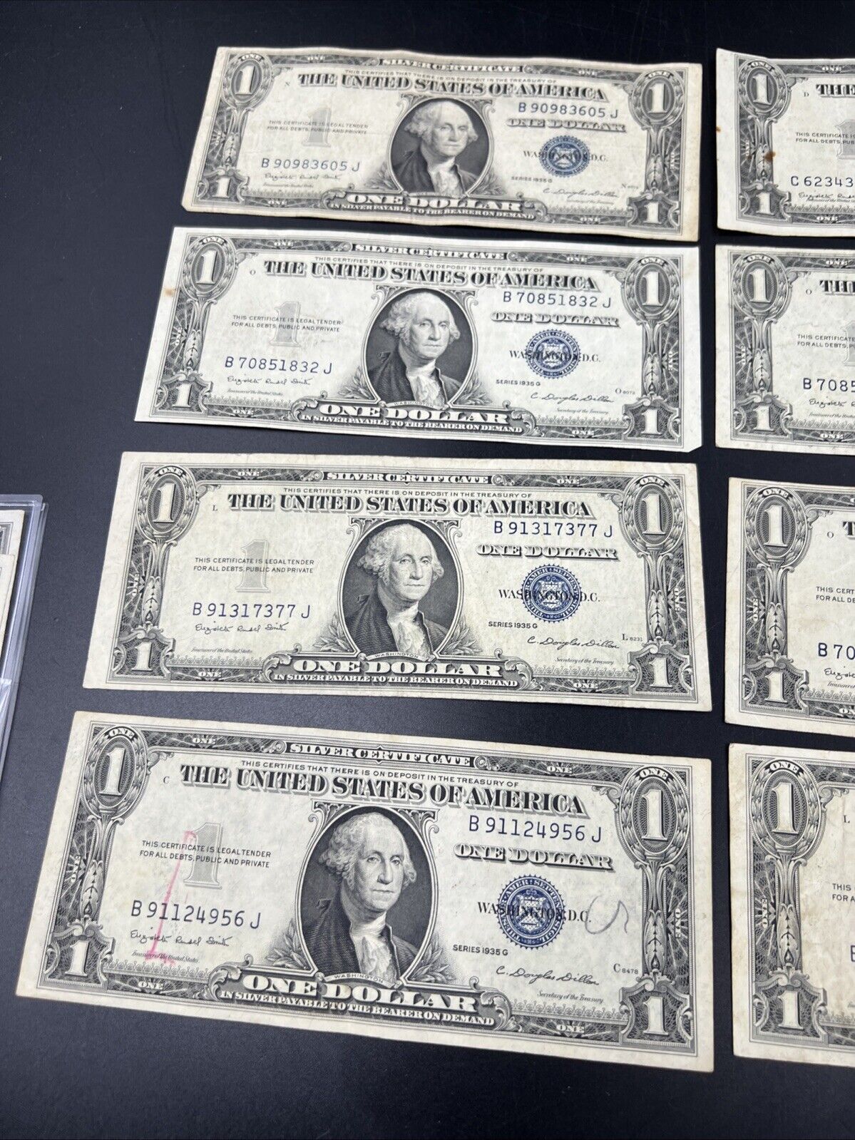 Lot of 8 1935 G $1 One Dollar Blue Seal Silver Certificate Fine + Circ #956