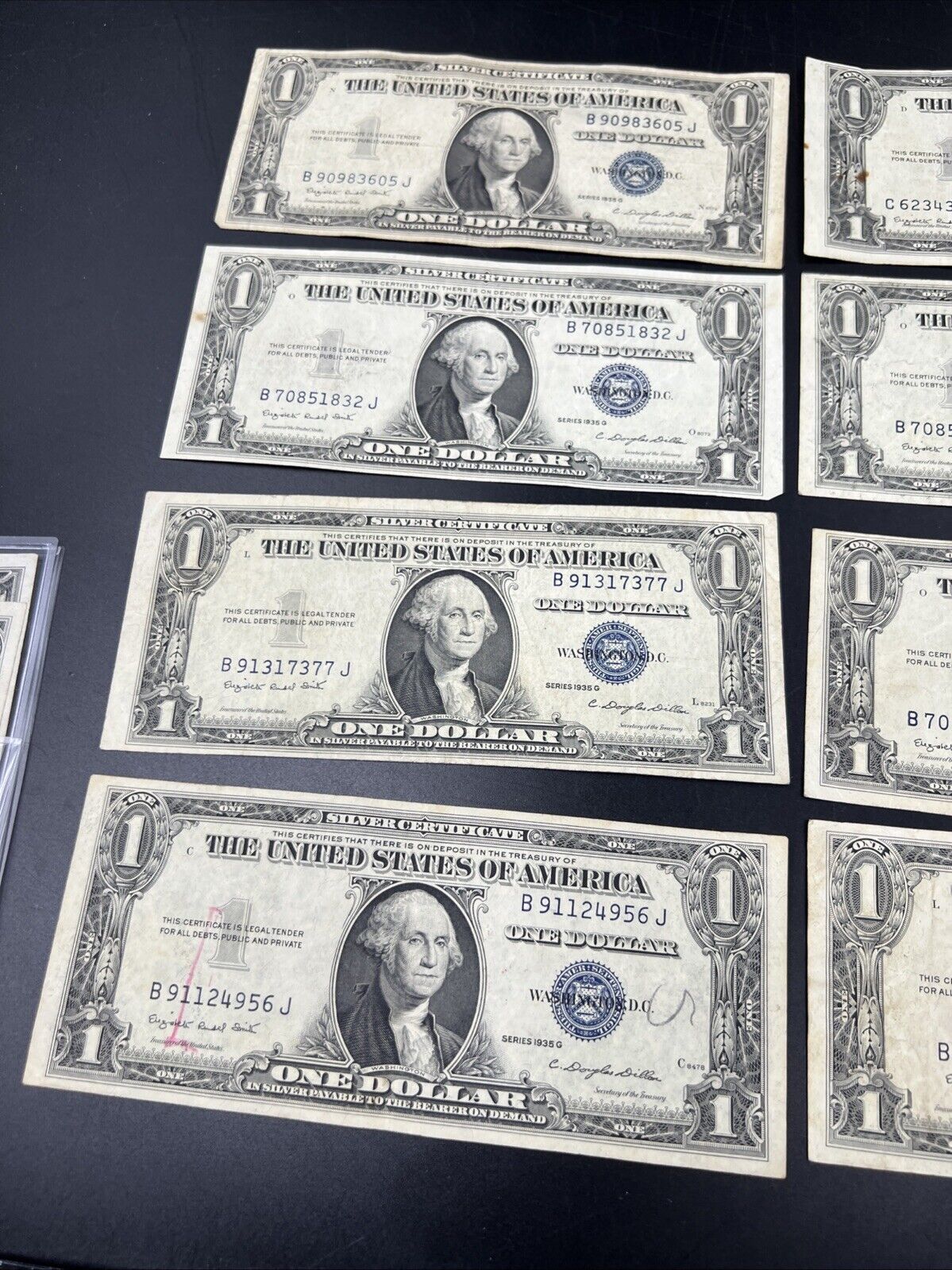 Lot of 8 1935 G $1 One Dollar Blue Seal Silver Certificate Fine + Circ #956