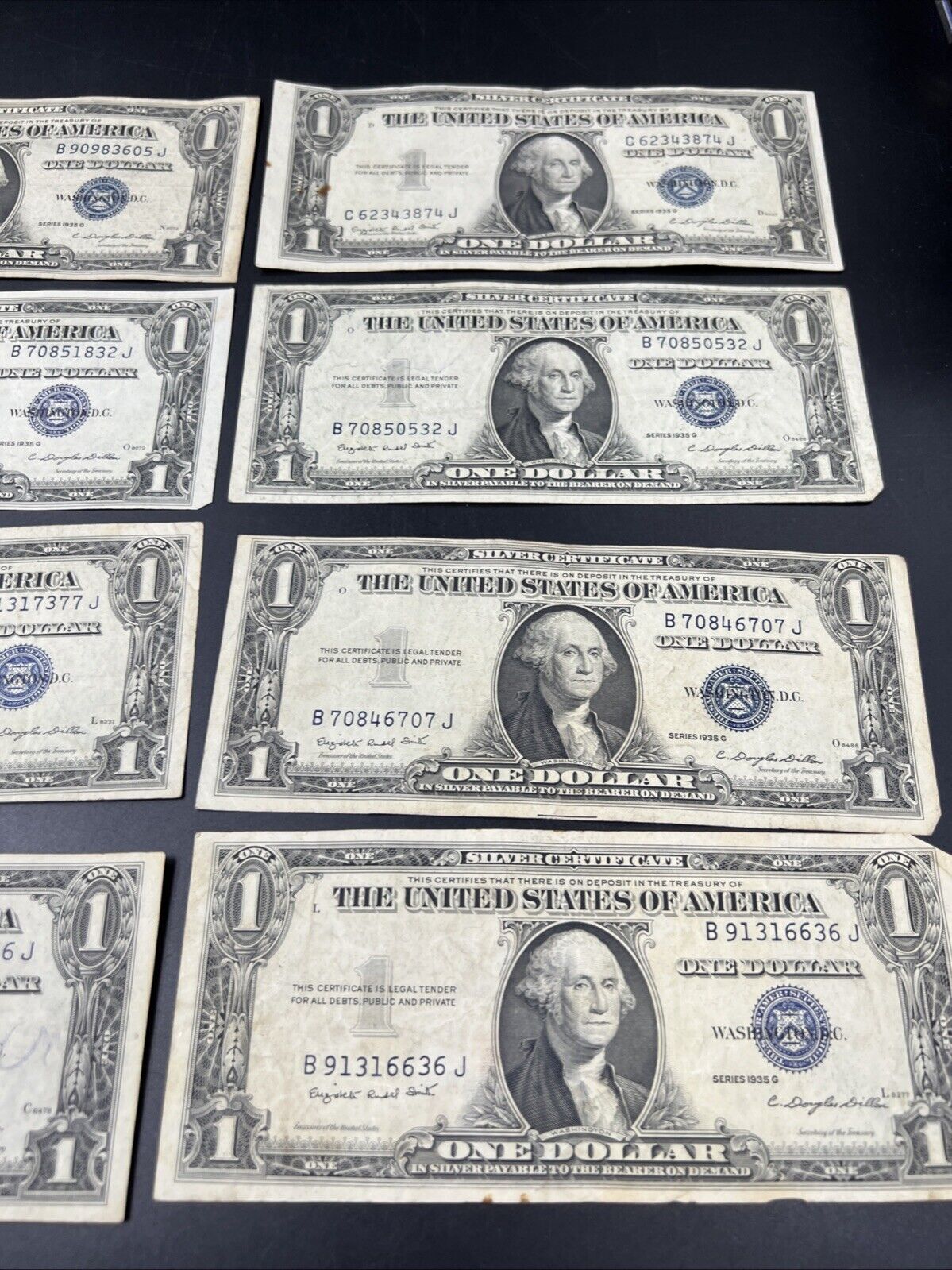 Lot of 8 1935 G $1 One Dollar Blue Seal Silver Certificate Fine + Circ #956