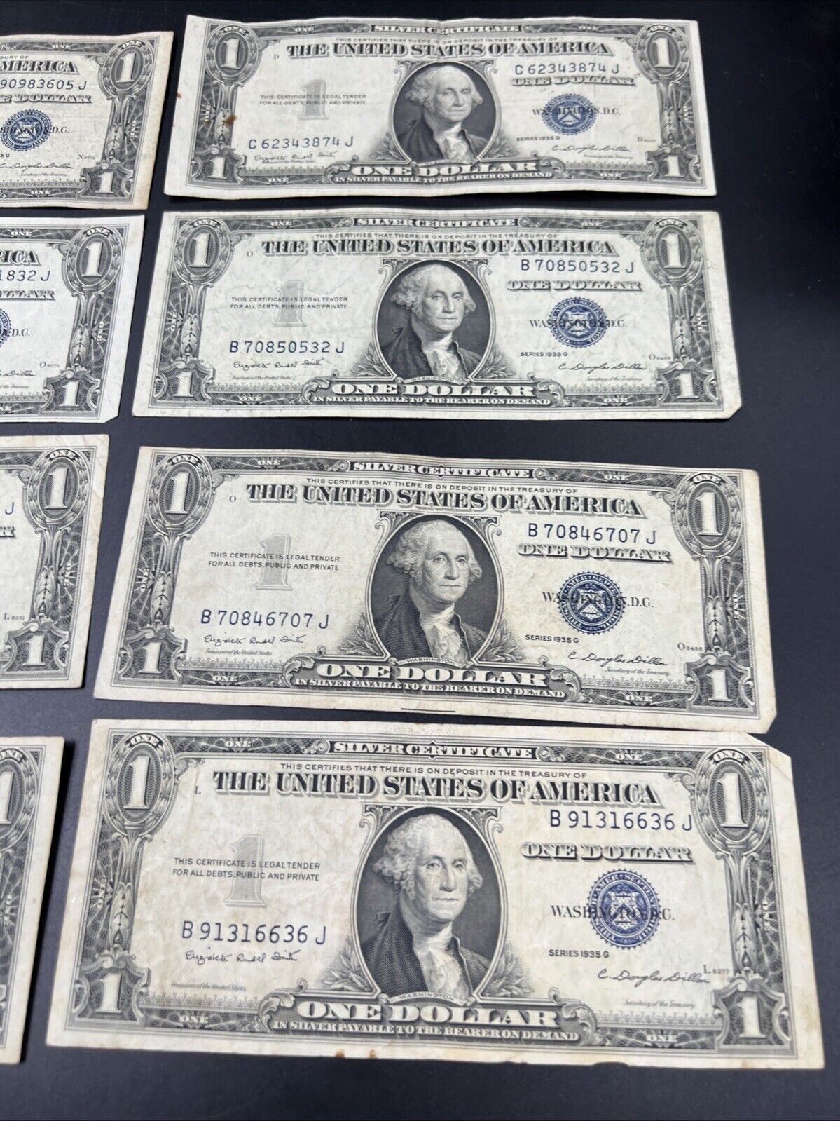 Lot of 8 1935 G $1 One Dollar Blue Seal Silver Certificate Fine + Circ #956