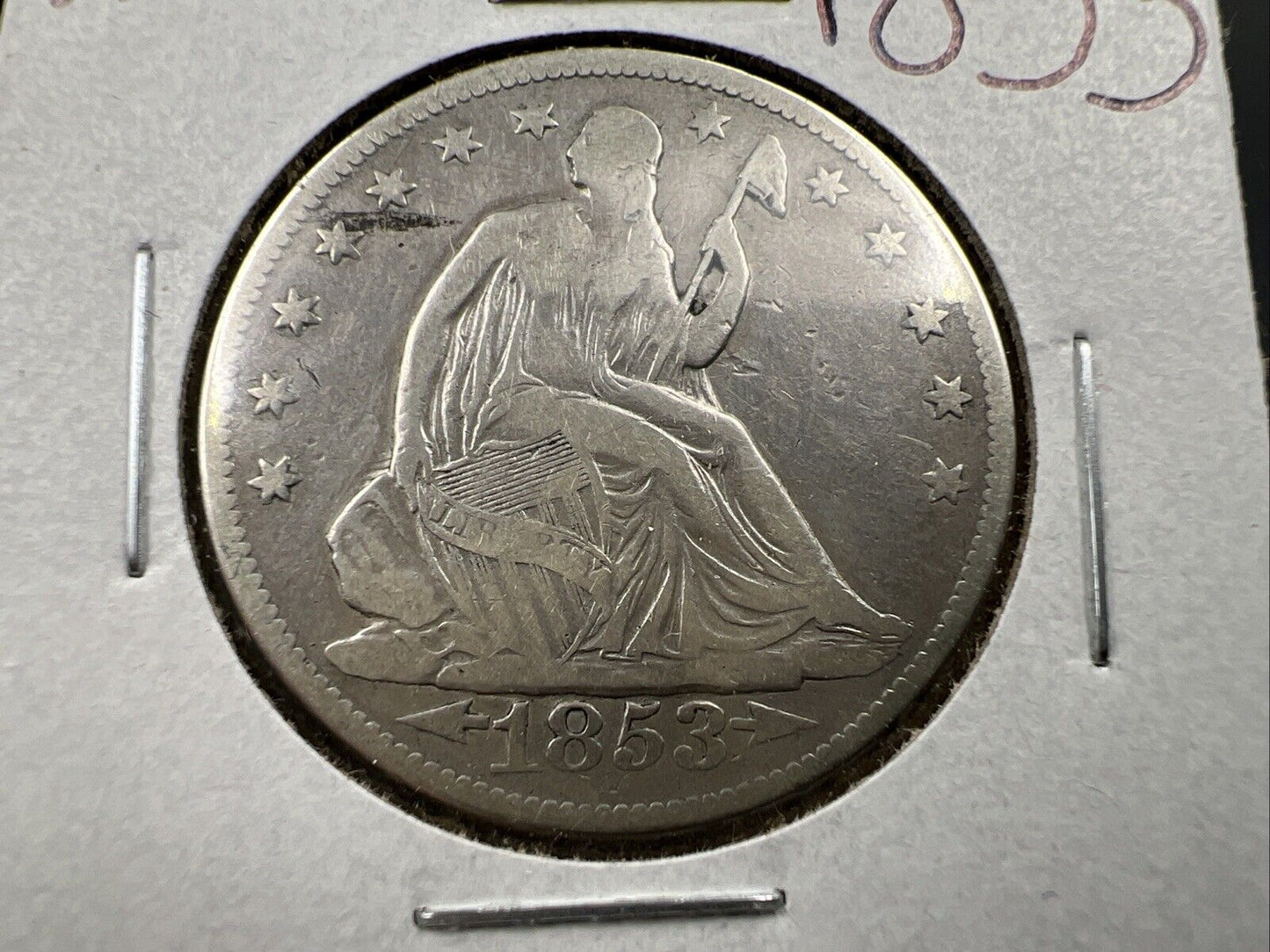1853 50c Liberty Seated Silver Half Dollar Coin Fine Details