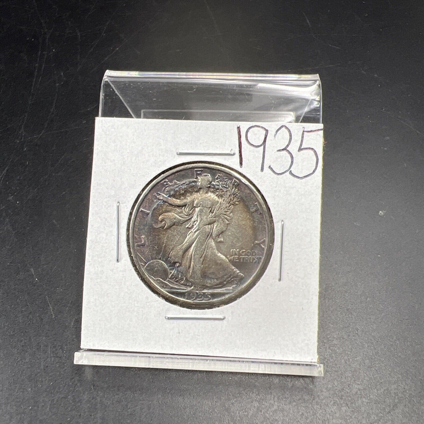 1935 P Walking Liberty Silver Half Dollar Coin VF / XF PQ Original Blue Toning