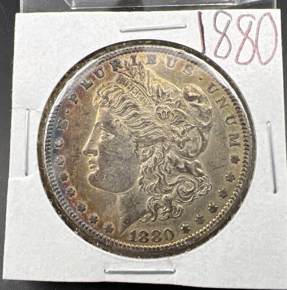 1880 P $1 Morgan Silver Dollar AU About UNC Nice Original Toning Toner