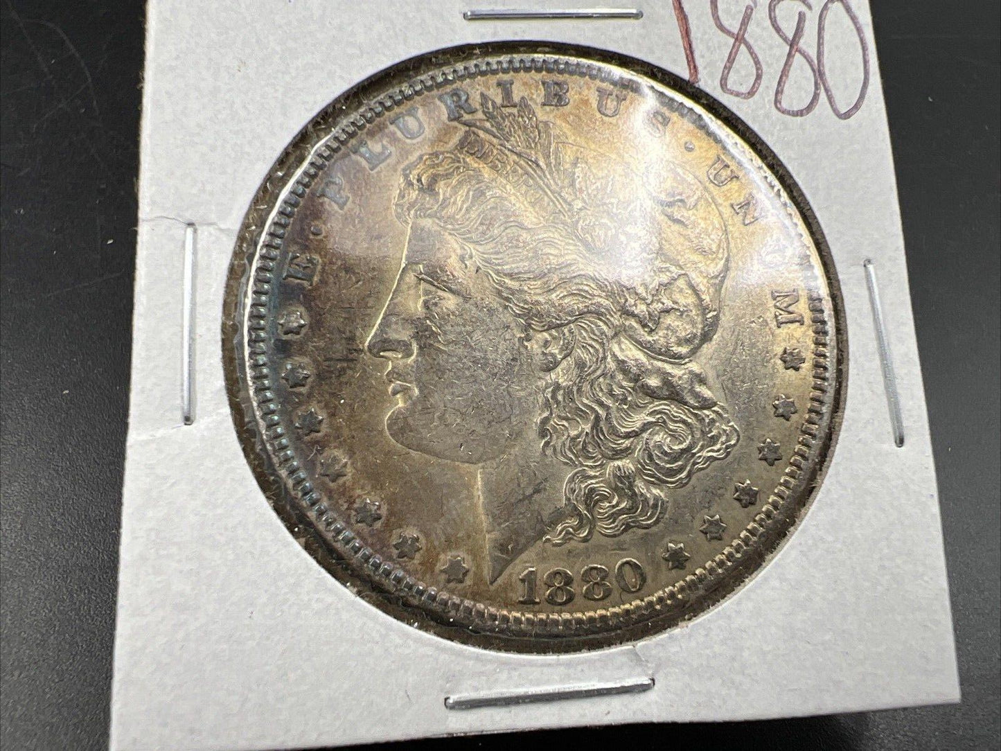 1880 P $1 Morgan Silver Dollar AU About UNC Nice Original Toning Toner