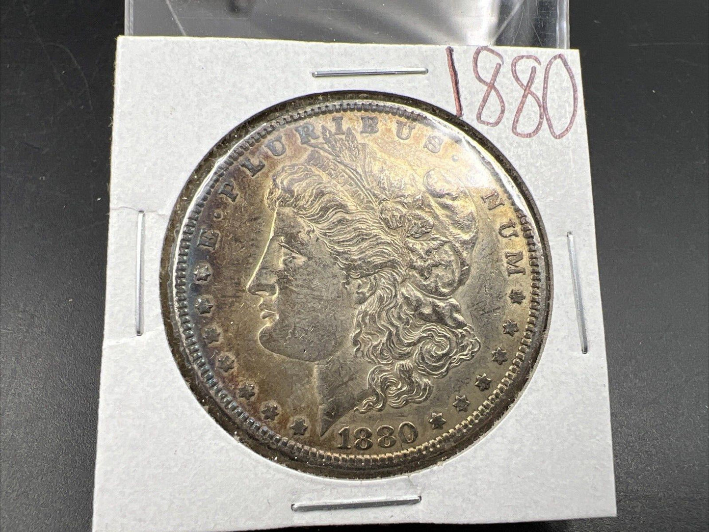 1880 P $1 Morgan Silver Dollar AU About UNC Nice Original Toning Toner
