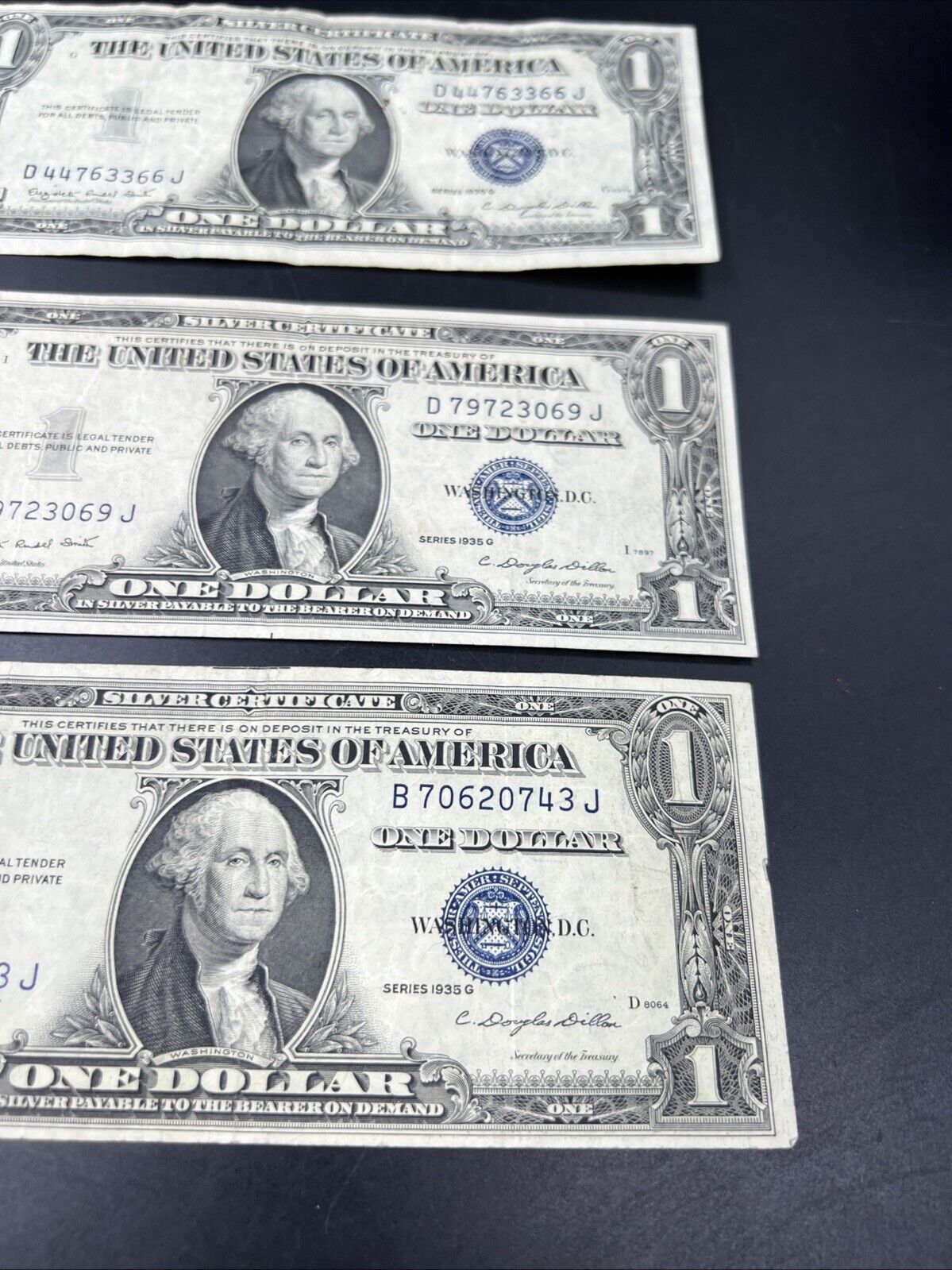 Lot of 6 1935 G $1 One Dollar Blue Seal Silver Certificates Fine / VF #744