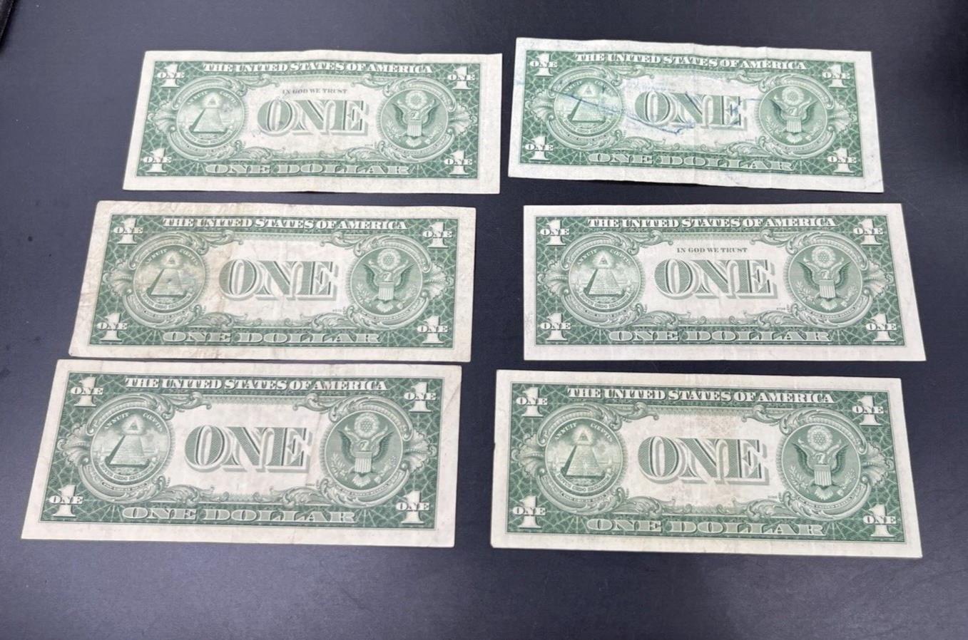 Lot of 6 1935 G $1 One Dollar Blue Seal Silver Certificates Fine / VF #744