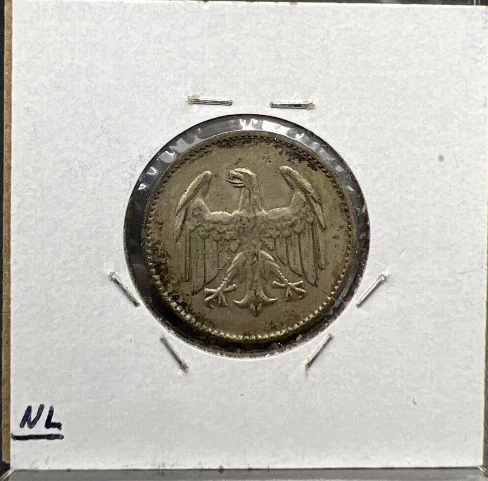 1924 F Weimar Germany 1 Mark Silver Coin VF Very Fine Circulated