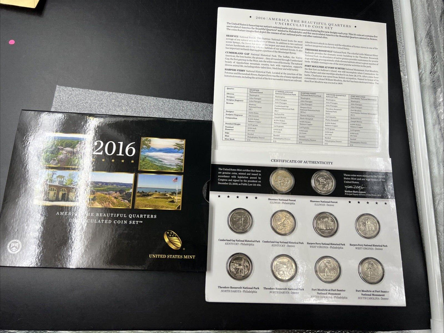 2016 US Mint Annual ATB America The Beautiful UNC 10 BU Quarter 25c Coin Set
