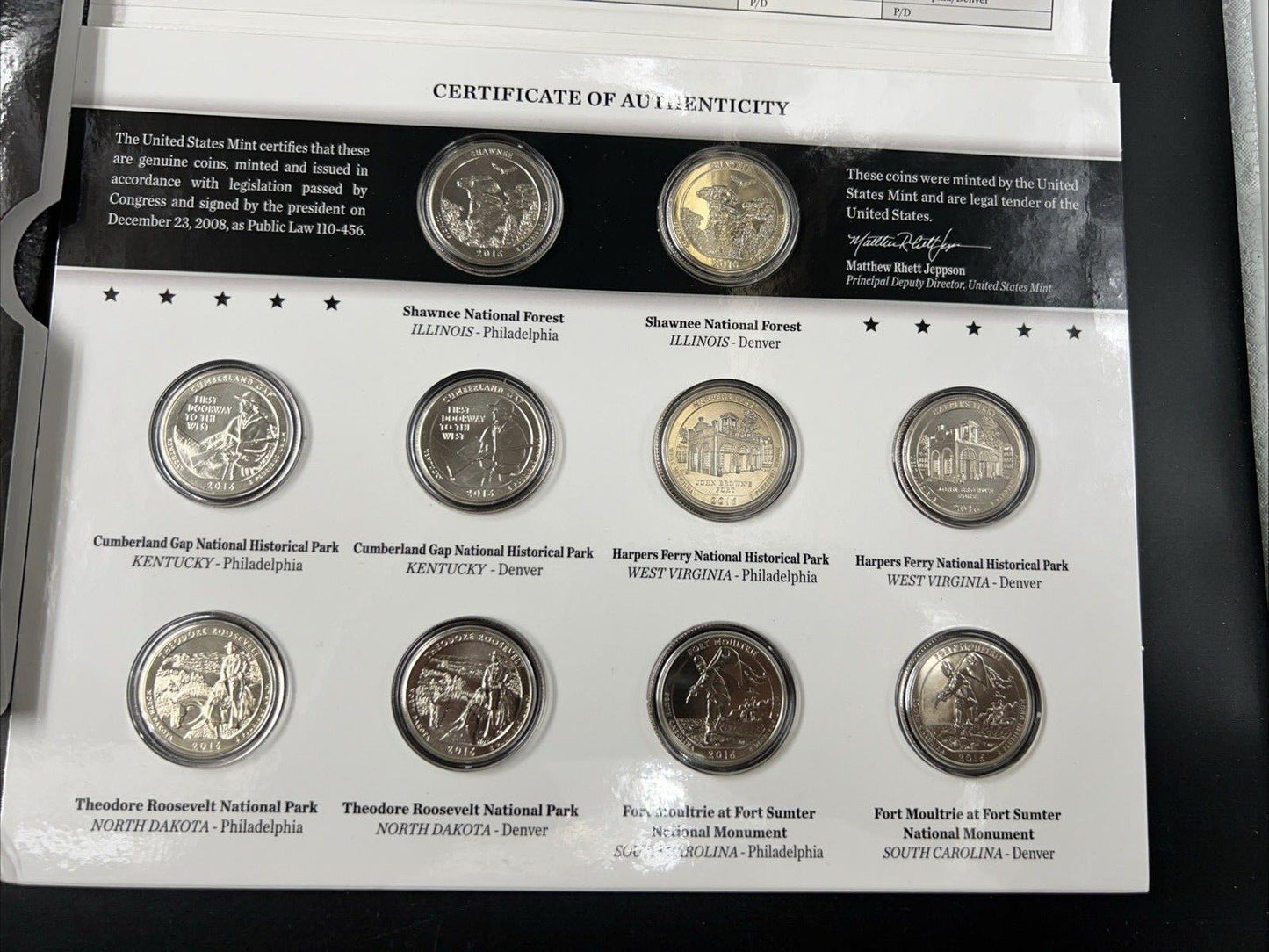 2016 US Mint Annual ATB America The Beautiful UNC 10 BU Quarter 25c Coin Set
