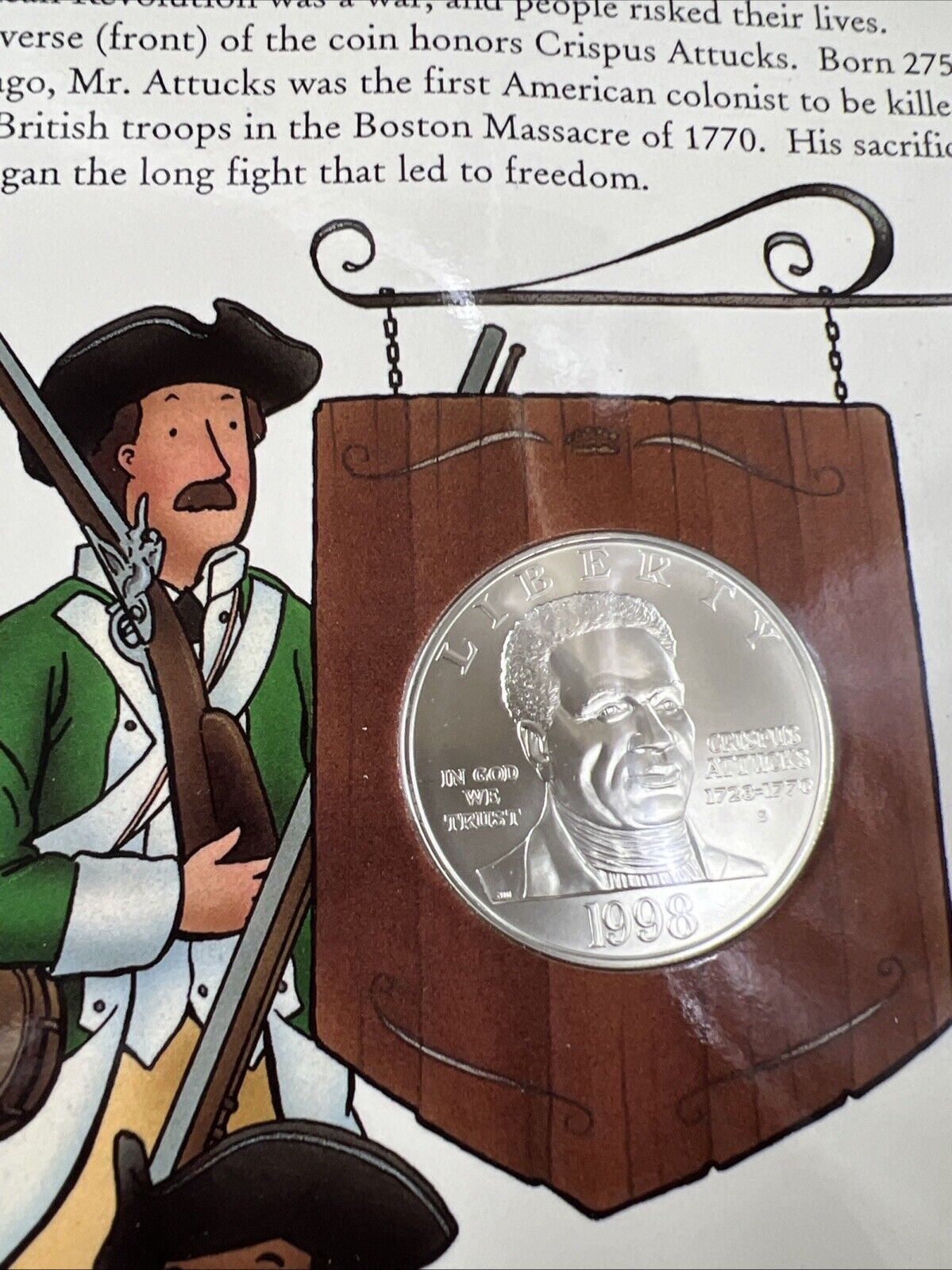 1998 S Black Revolutionary War Patriot Young Collectors Commem Silver Dollar OGP