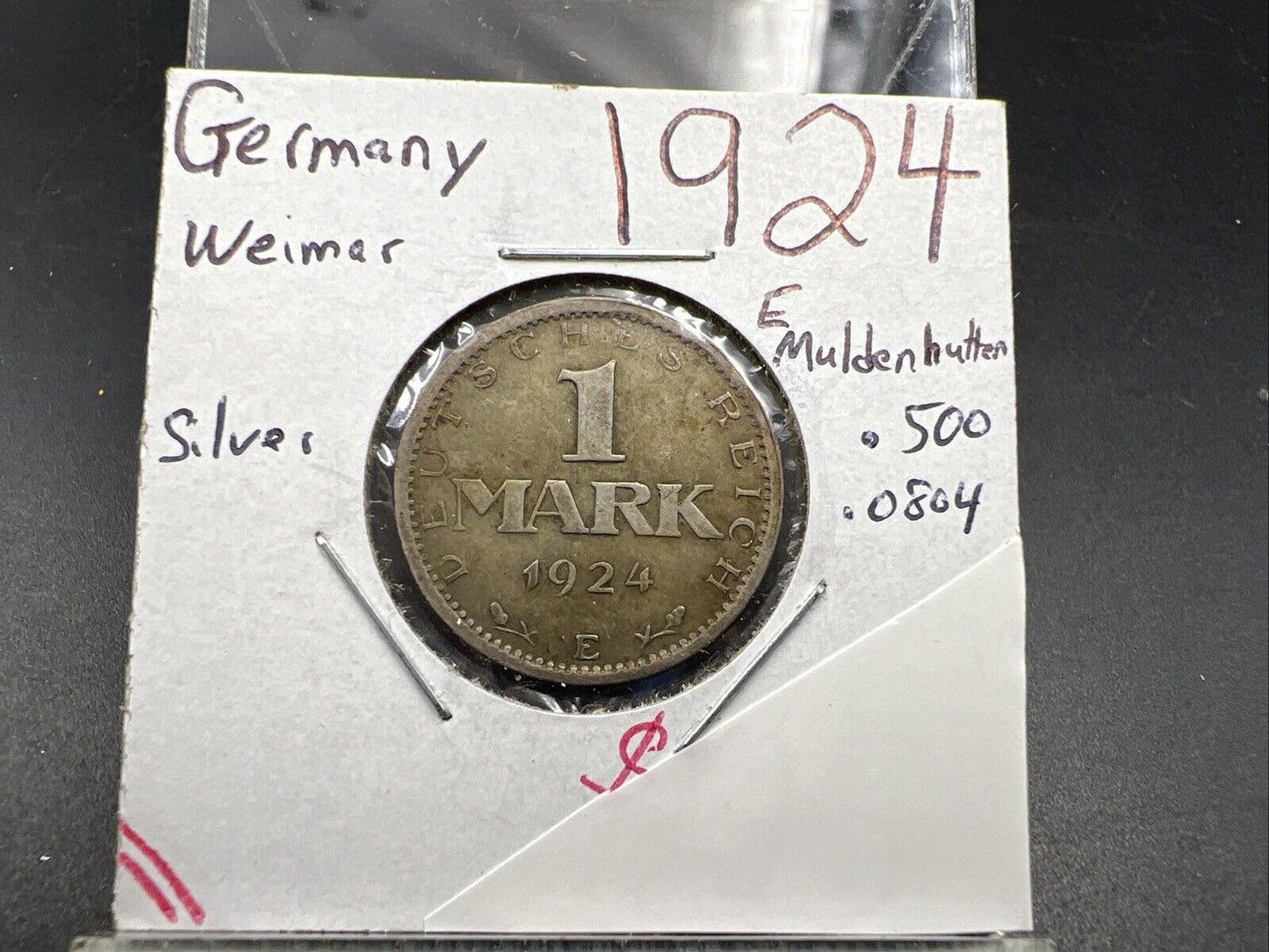 1924 E Weimar Germany 1 Mark Silver Coin VF Very Fine Circulated