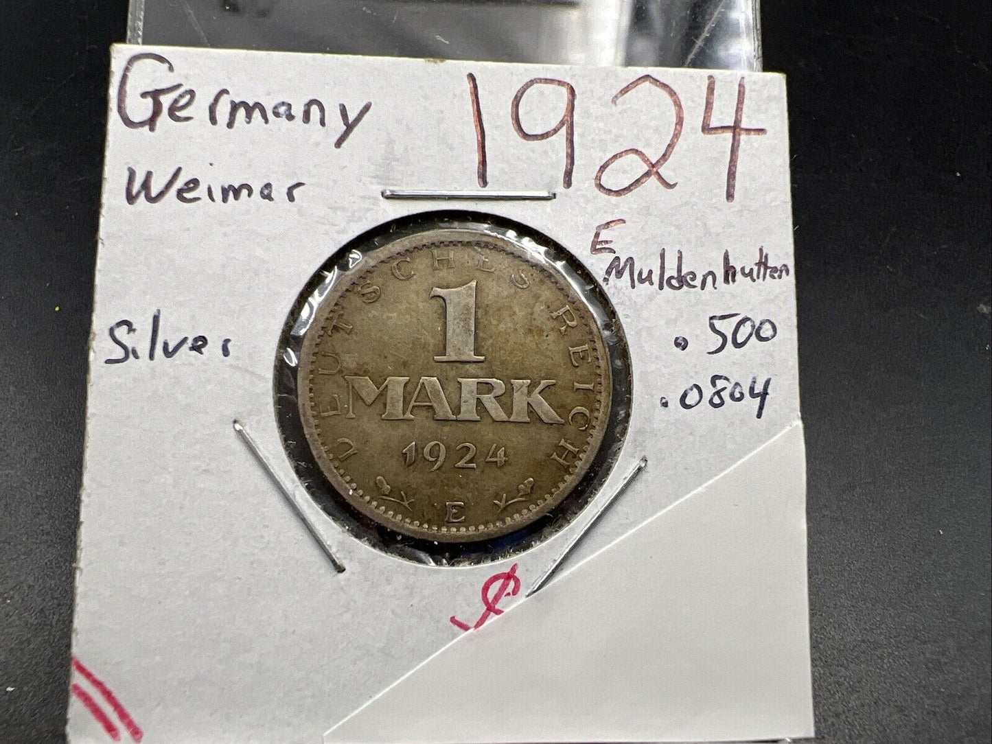 1924 E Weimar Germany 1 Mark Silver Coin VF Very Fine Circulated