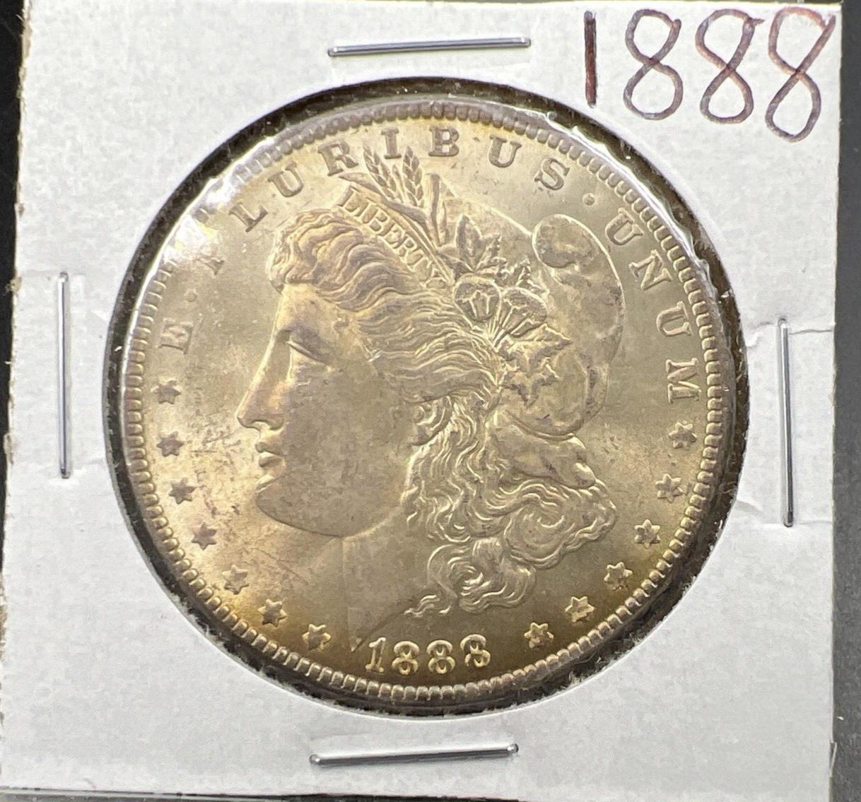 1888 P $1 Morgan Silver Dollar Coin BU UNC Nice Toning Toner