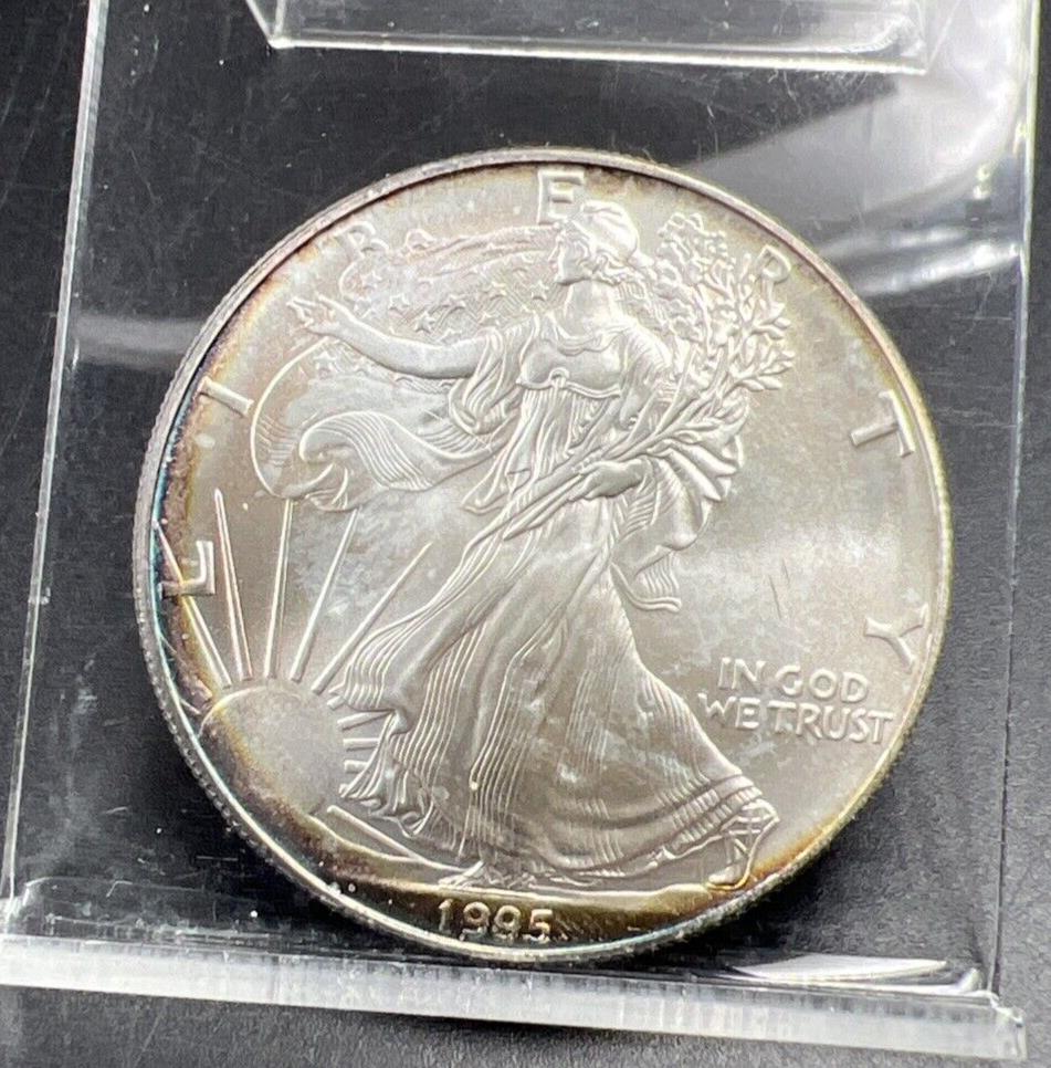 1995 1 Oz ASE American Silver Eagle Coin Gem BU UNC Neat Toning Toner