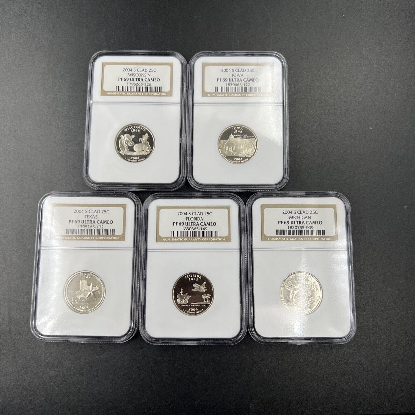 2004 S Complete 5 Coin Clad Proof Quarter Set NGC Graded PF69 UCAM Brown Label