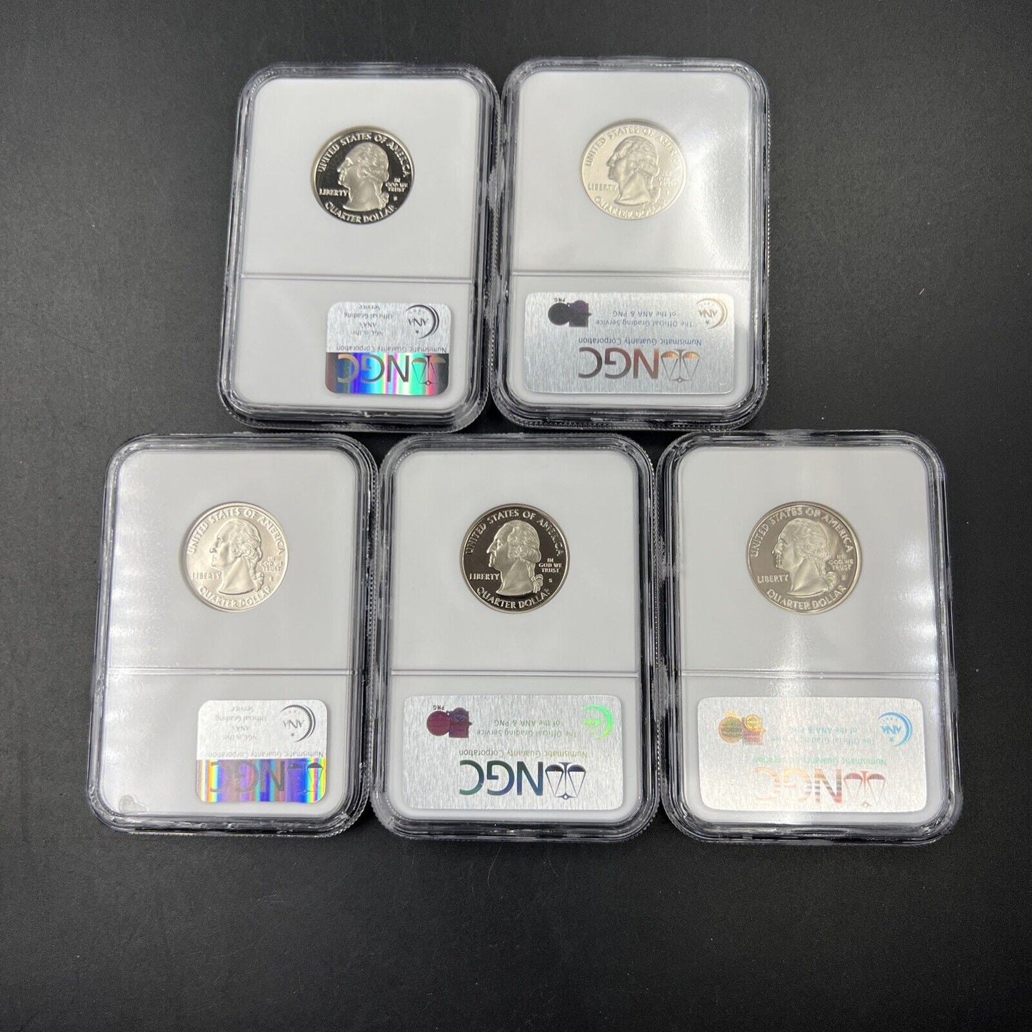 2004 S Complete 5 Coin Clad Proof Quarter Set NGC Graded PF69 UCAM Brown Label