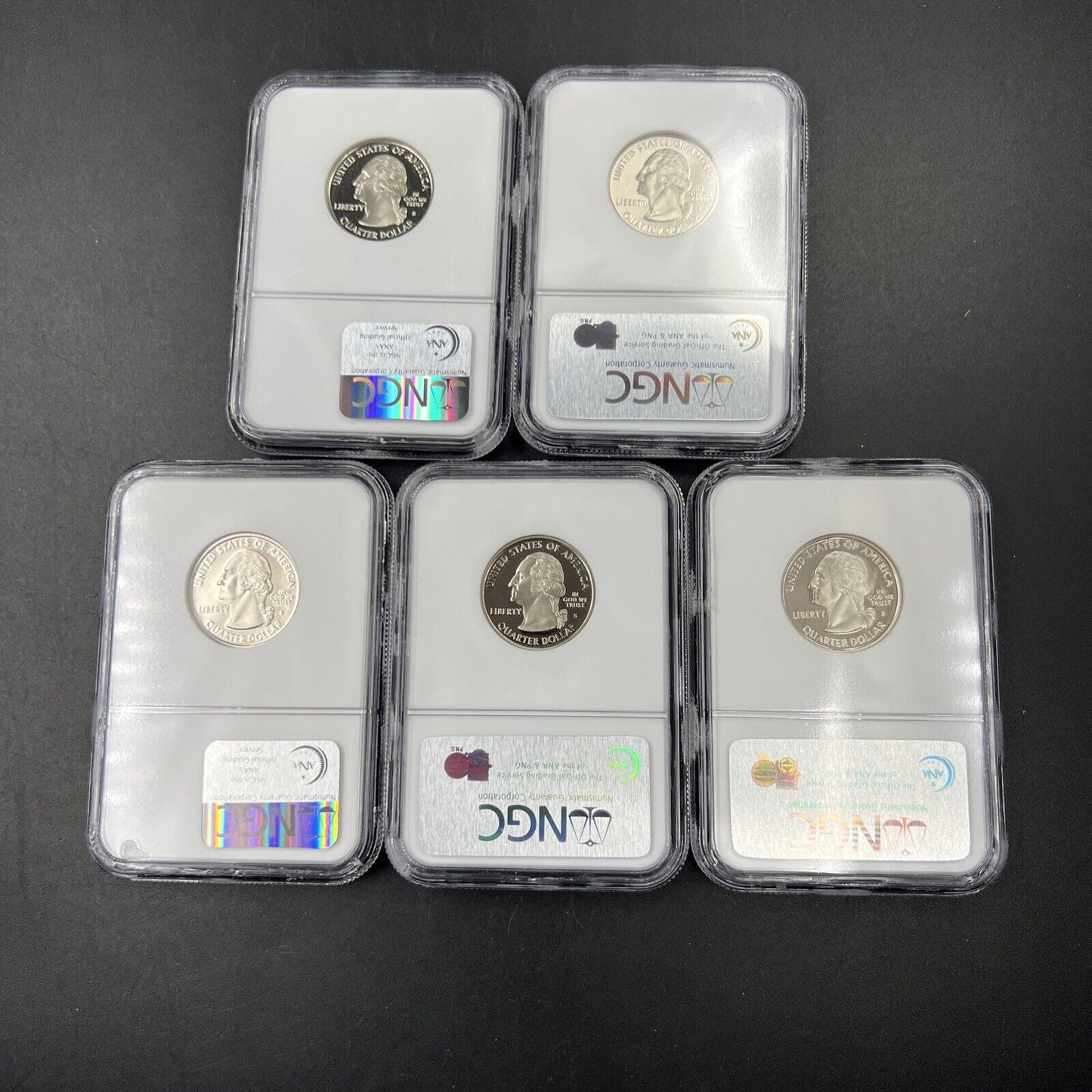 2004 S Complete 5 Coin Clad Proof Quarter Set NGC Graded PF69 UCAM Brown Label