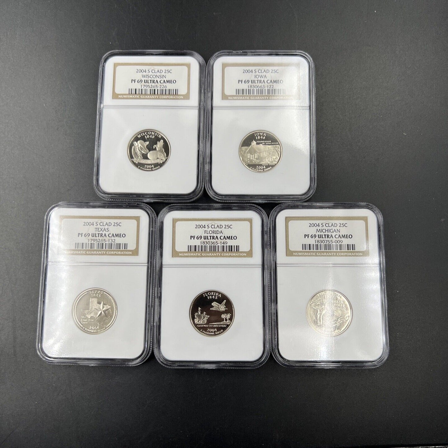2004 S Complete 5 Coin Clad Proof Quarter Set NGC Graded PF69 UCAM Brown Label