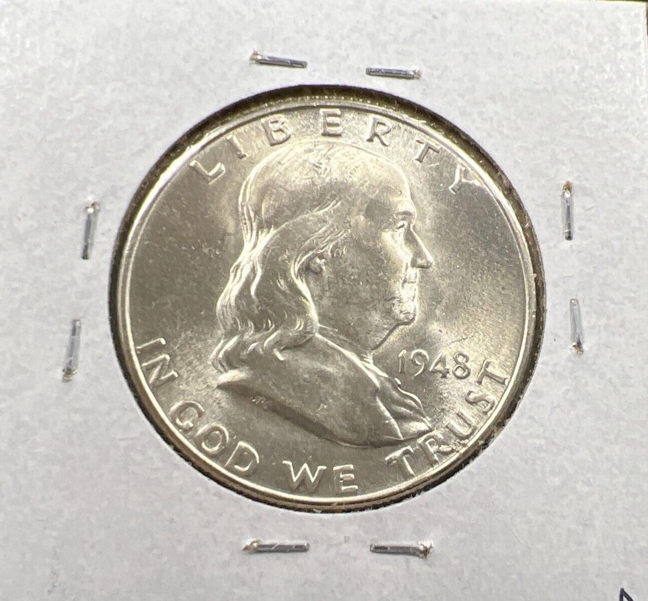 1948 D Franklin Silver Half Dollar Coin BU FBL UNC FS-801 DDR Double Die Reverse