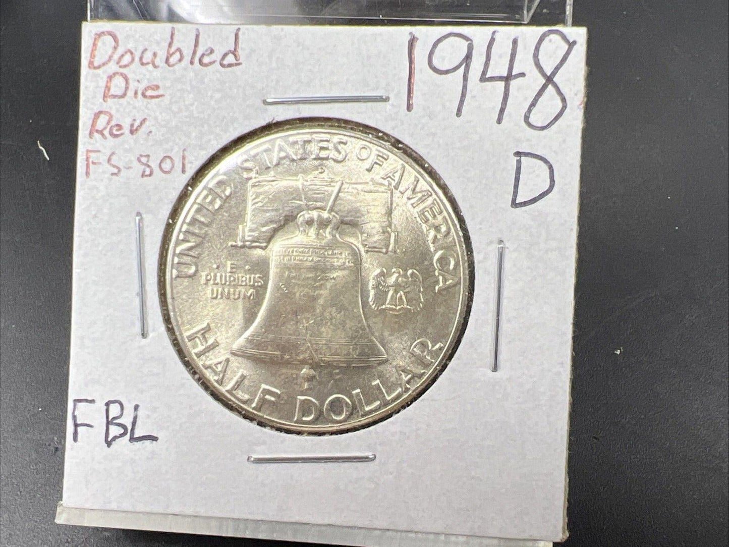 1948 D Franklin Silver Half Dollar Coin BU FBL UNC FS-801 DDR Double Die Reverse