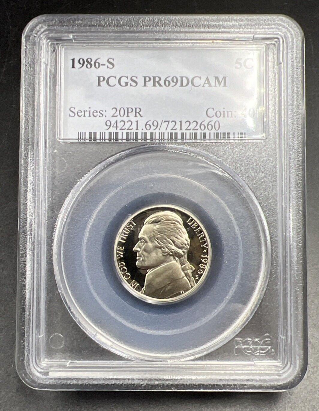 1986 S 5c Jefferson Nickel PCGS PR69 Gem Proof Certified #660