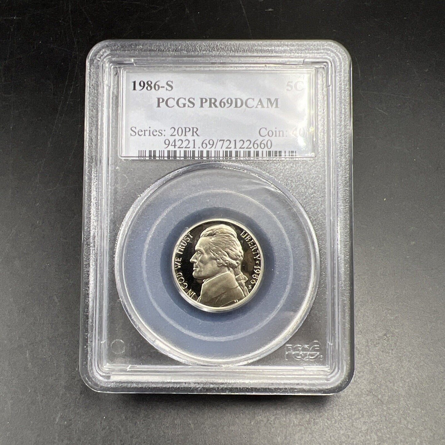 1986 S 5c Jefferson Nickel PCGS PR69 Gem Proof Certified #660