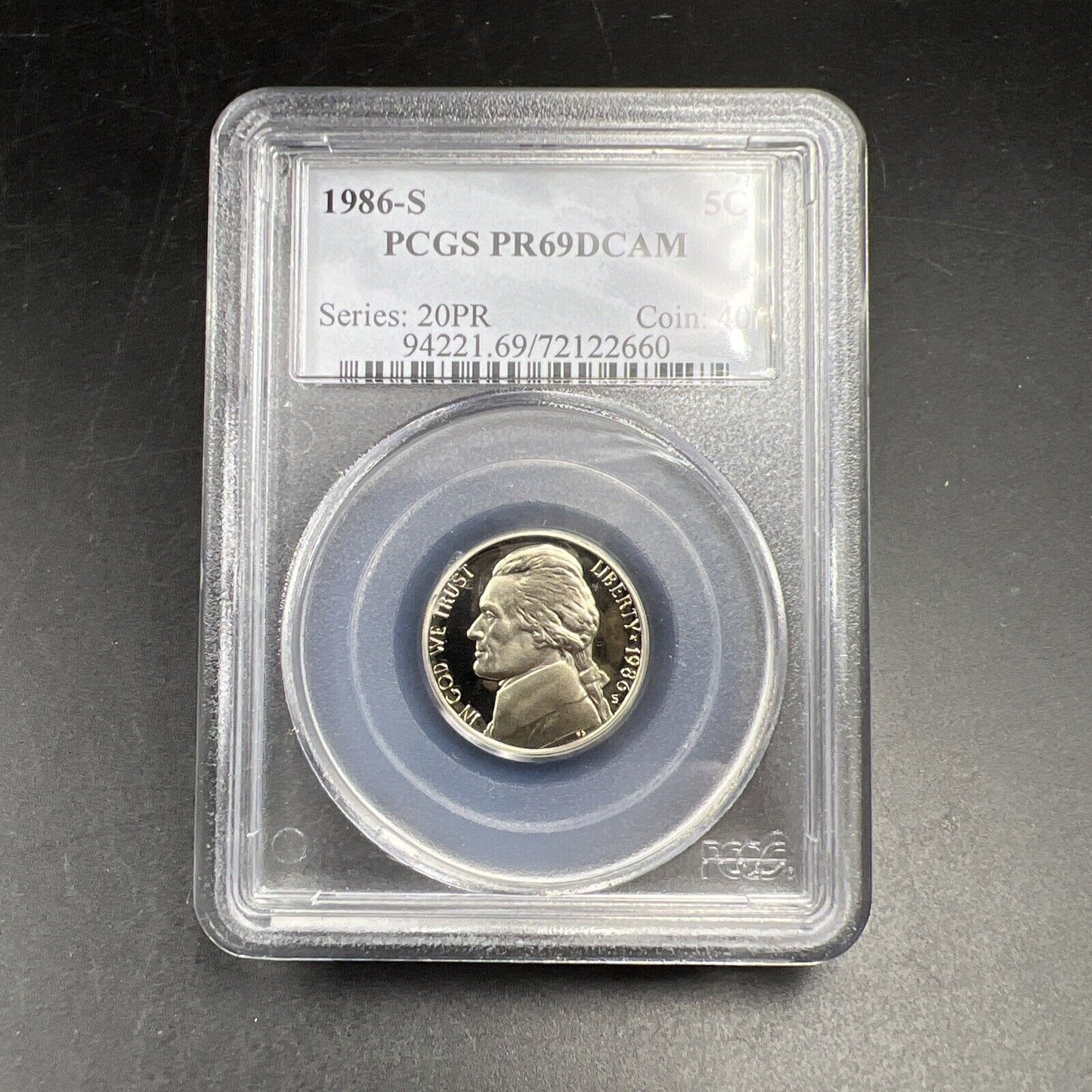 1986 S 5c Jefferson Nickel PCGS PR69 Gem Proof Certified #660