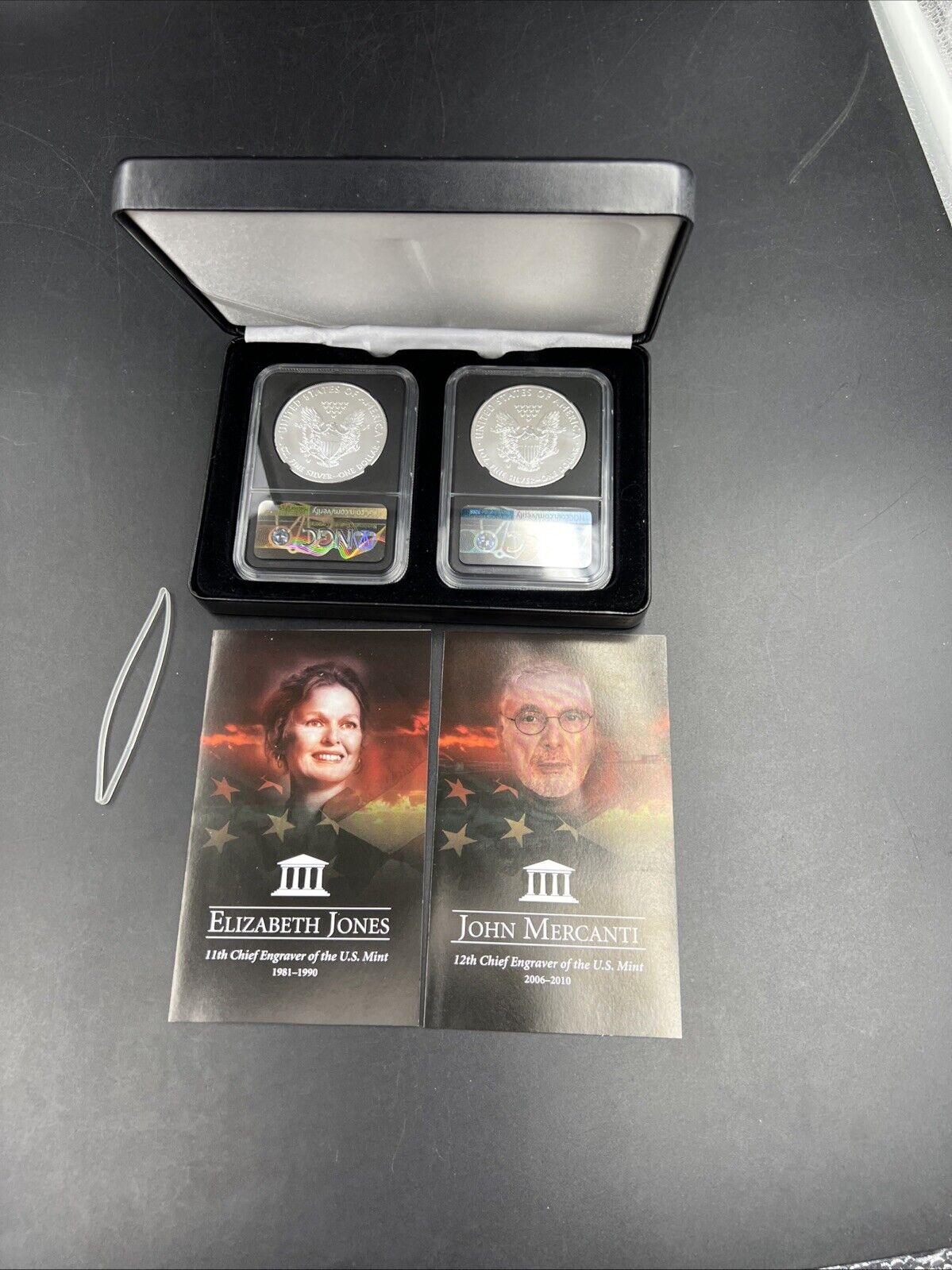 2 Coin Set Elizabth Jones John Mercanti Burnished 1 oz ASE Signature 2020 MS70