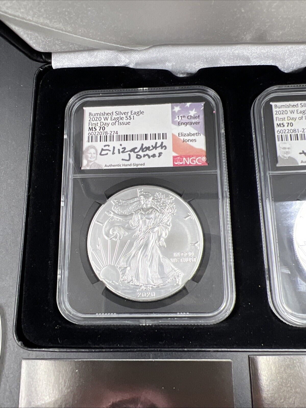 2 Coin Set Elizabth Jones John Mercanti Burnished 1 oz ASE Signature 2020 MS70