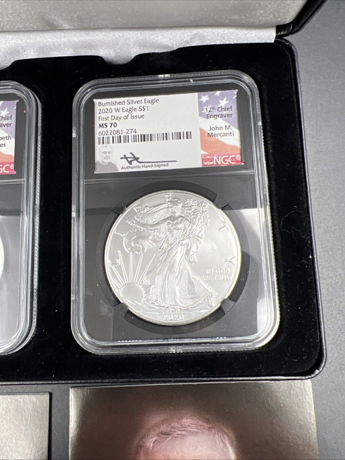 2 Coin Set Elizabth Jones John Mercanti Burnished 1 oz ASE Signature 2020 MS70