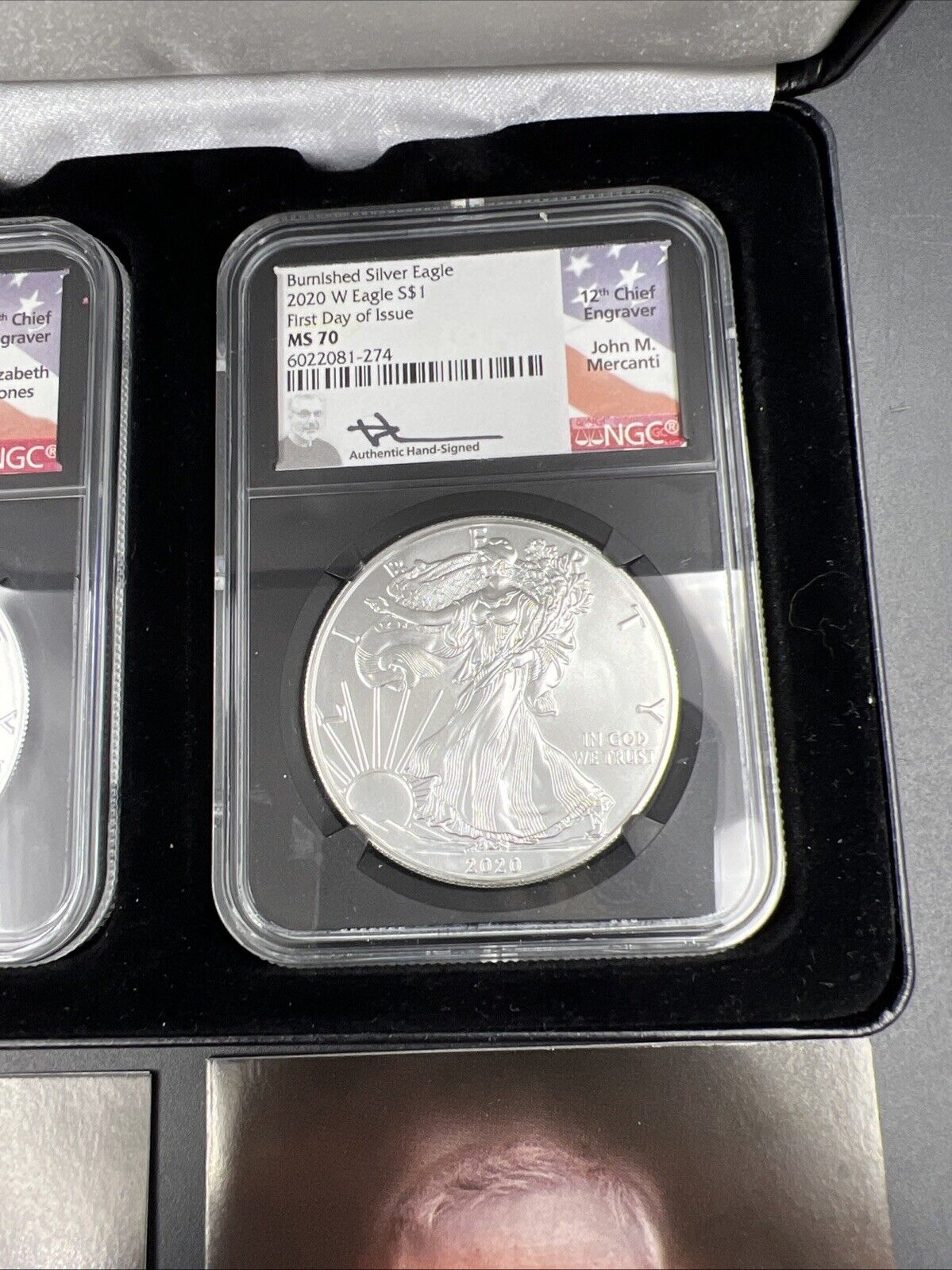 2 Coin Set Elizabth Jones John Mercanti Burnished 1 oz ASE Signature 2020 MS70