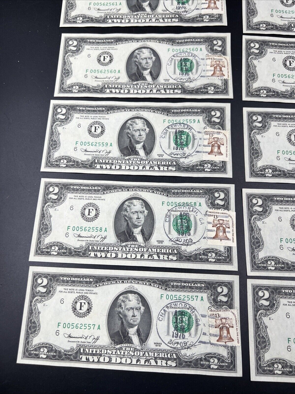 15 Consecutive 1976 $2 FRN Two Dollar Federal Reserve Postal Note CH AU/UNC