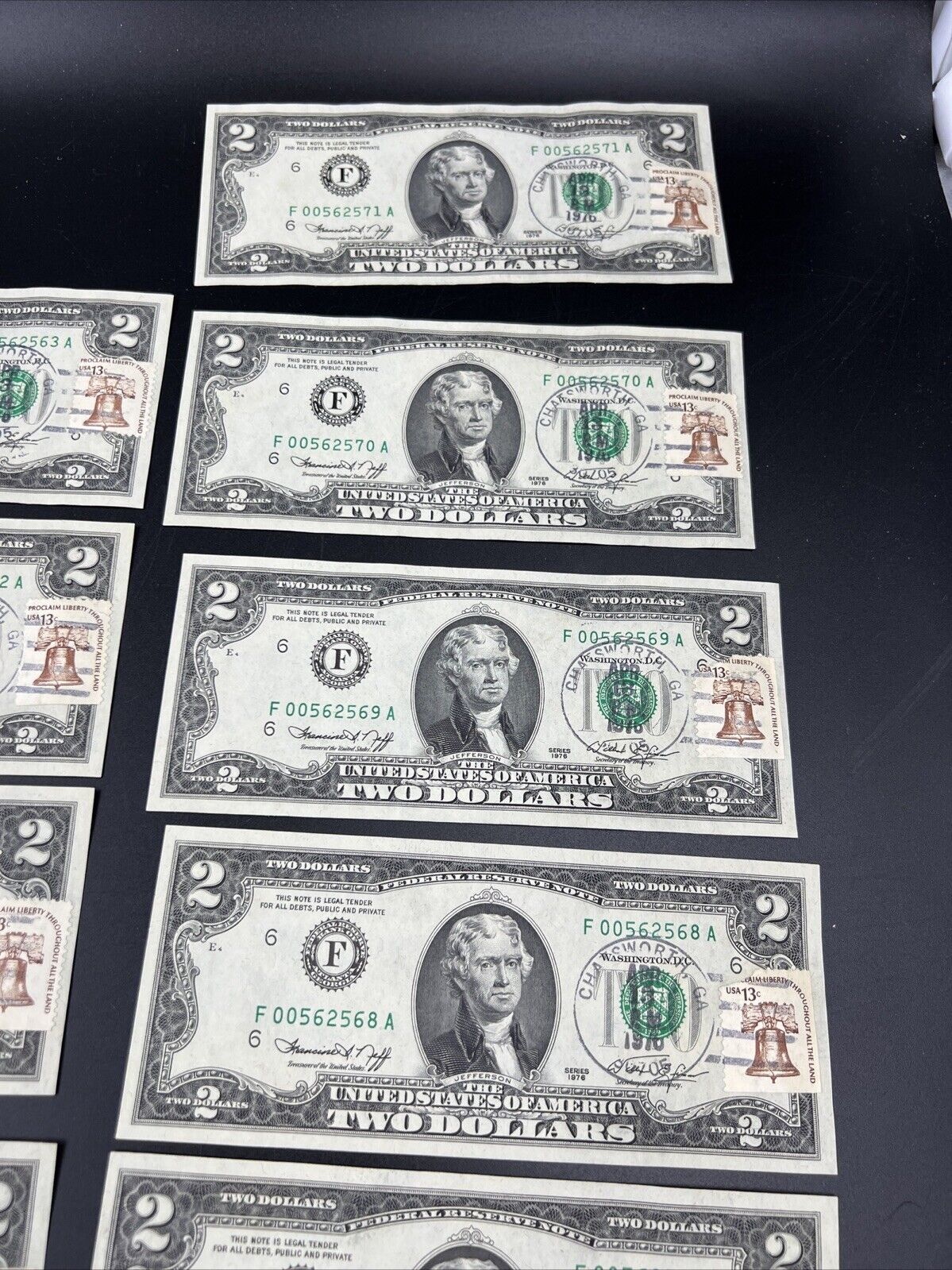 15 Consecutive 1976 $2 FRN Two Dollar Federal Reserve Postal Note CH AU/UNC