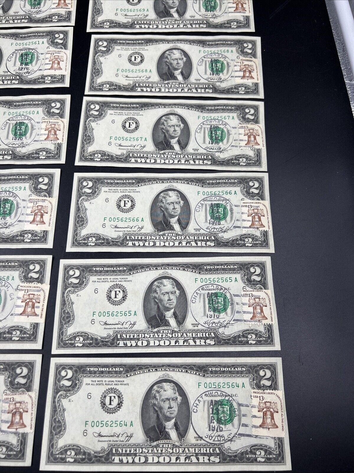 15 Consecutive 1976 $2 FRN Two Dollar Federal Reserve Postal Note CH AU/UNC